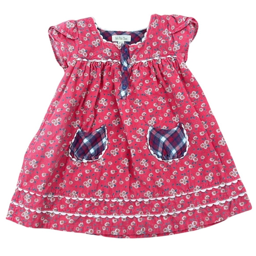 Matilda Jane Dress Girls 18-24M Pink Floral Corduroy Plaid‎ Boho Whimsical Cute